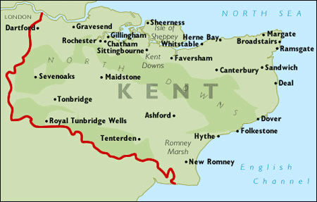 Map Of United Kingdom Counties. Map of the Kent Area