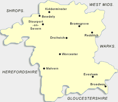 Map of Worcestershire 