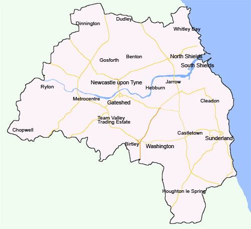 Map of Tyne and Wear